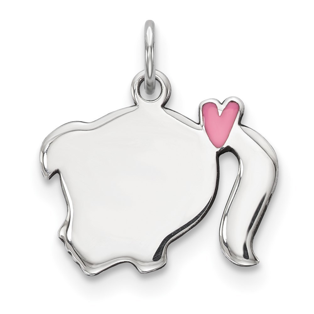 925 Sterling Silver Engraveable Pink Enamel Left Facing Girl Head Disc Charm 60$
